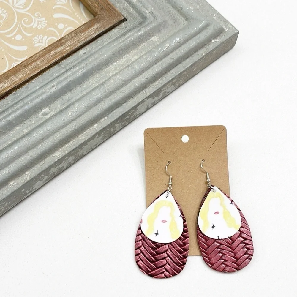Girl silhouette print teardrop hand made earrings